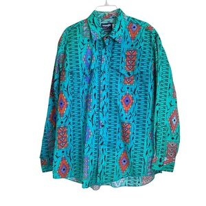 Wrangler Western Brushpopper Button Down Shirt Vintage Aztec (Size‎ 17.5 x 35)
